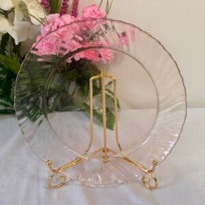 Vintage Arcoroc France Swirl‎ Pink Glass Dinner Plate Elegant French Tableware